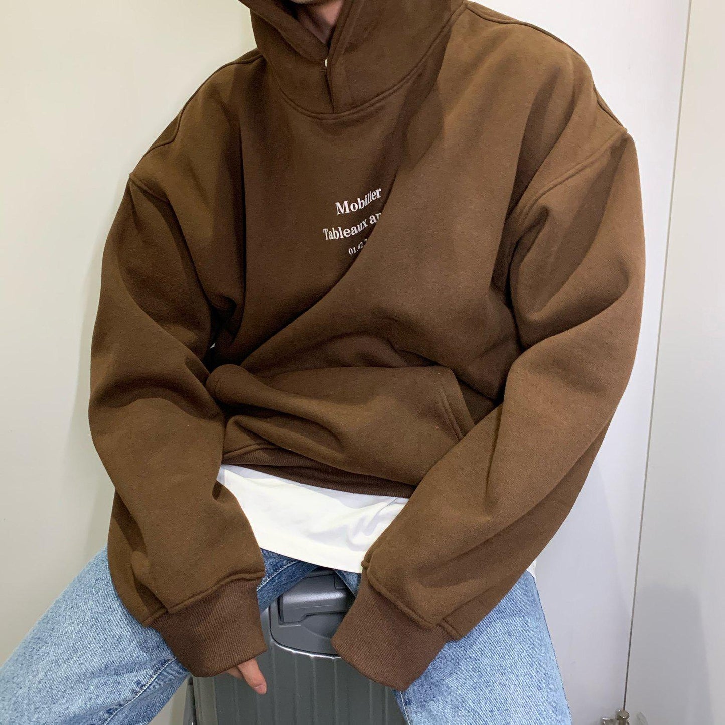 Brown Loose Hooded Sweatshirt