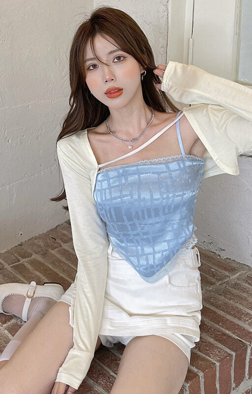 TWICE Momo Inspired Blue Sling Lace-Trimmed Camisole