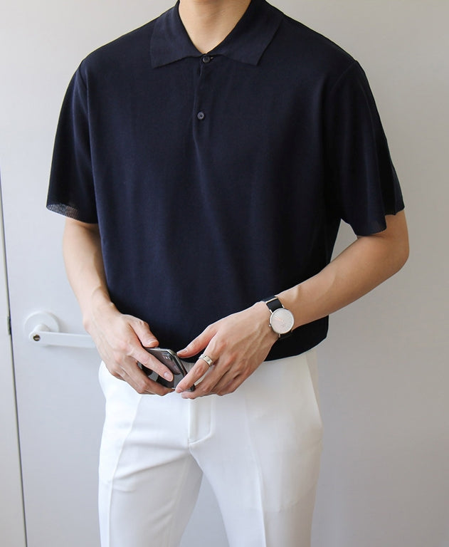 Our Beloved Summer Kim Ji Woong Inspired Navy Blue Casual Polo Shirt