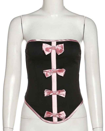 TWICE Nayeon Inspired Black Corset Top With Satin Bow