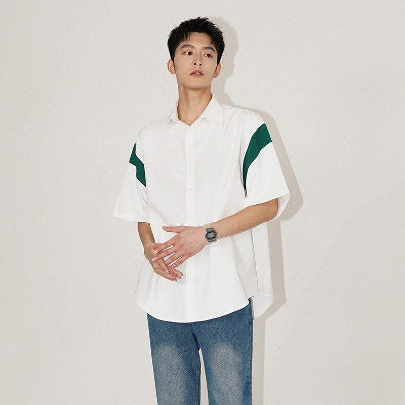 Elbow-Sleeve Two-Tone Shirt
