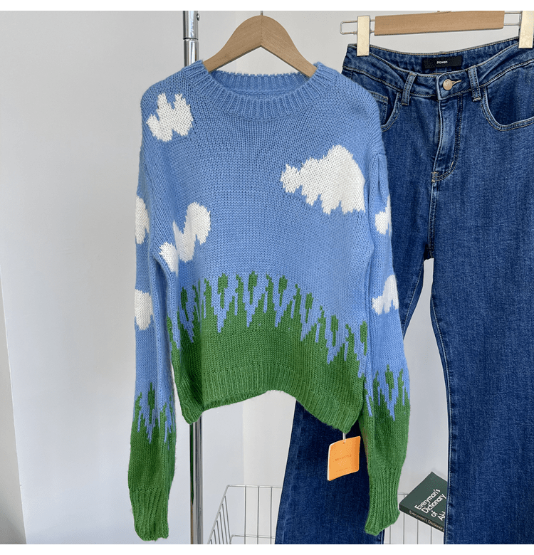 Blackpink Jennie-Inspired Knit Retro Blue Sweater