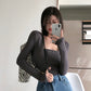 Plain Square Neck Long Sleeve Slim Fit Knit Top