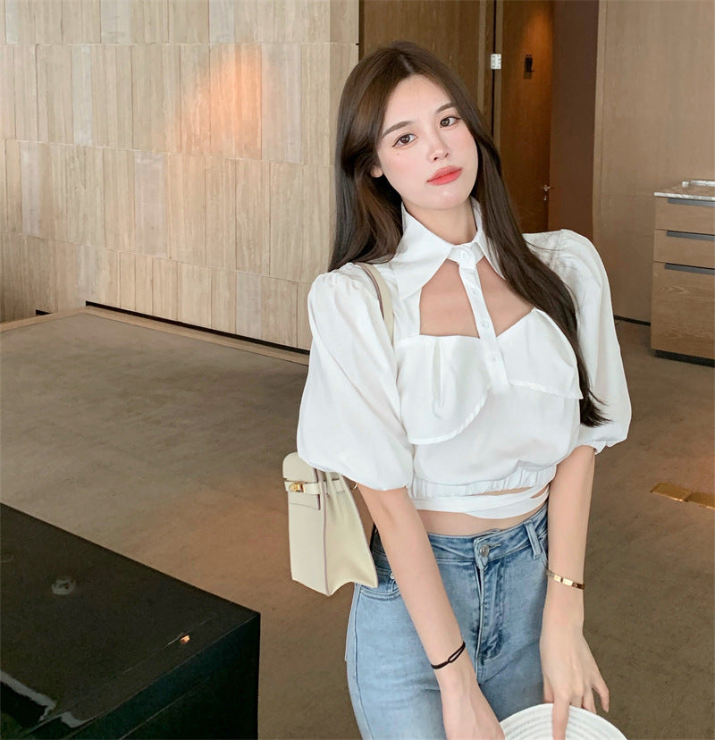 Blackpink Lisa Inspired Puffed Sleeve Cut Out Cotton Top