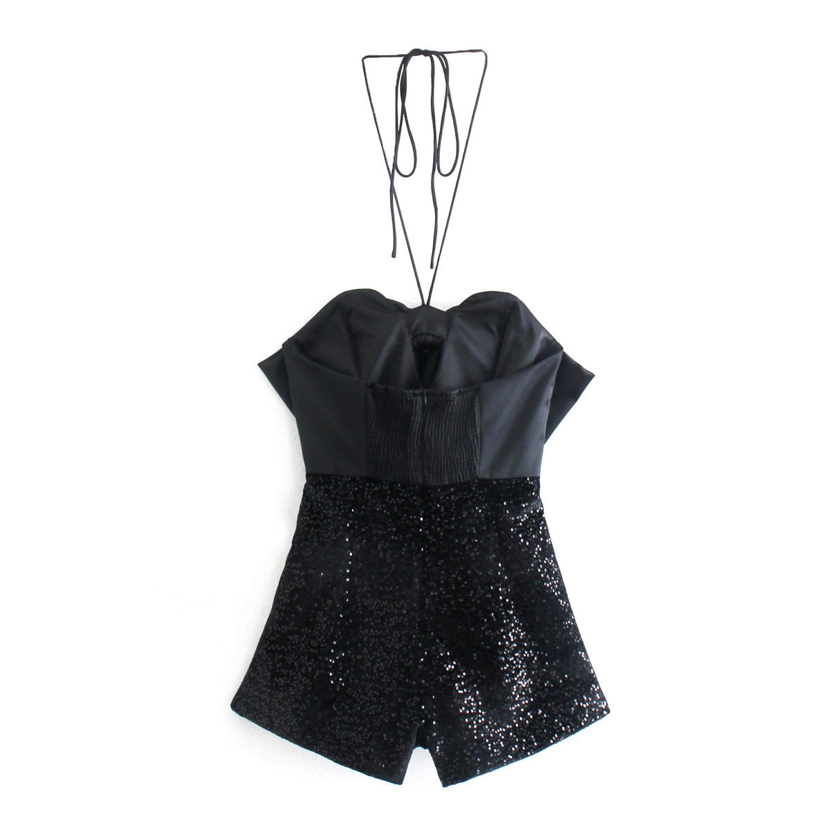aespa Giselle Inspired Black Sequined Halter Jumpsuit
