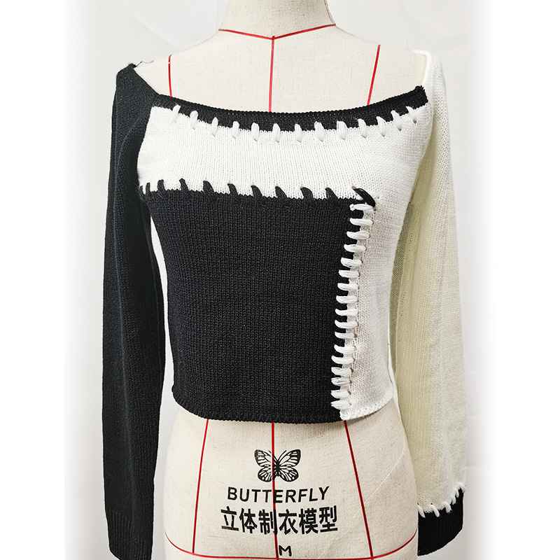 Everglow Sihyeon Inspired Stitching Contrast Color Pullover