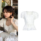 SNSD Yoona Inspired White Ruffled Puff Sleeves Shirt