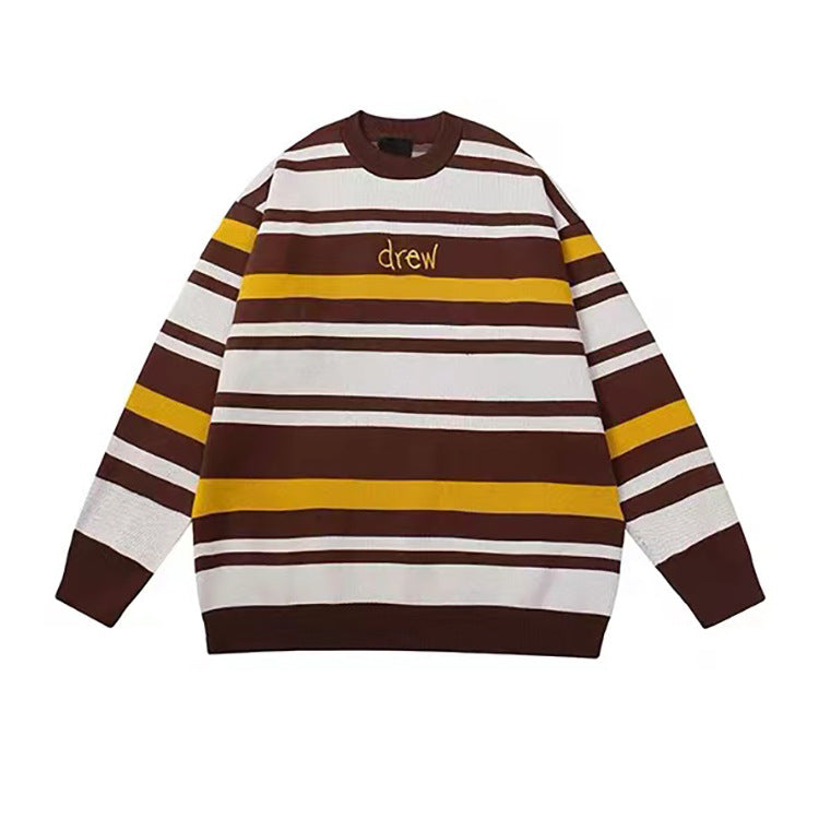 Enhyphen Heeseung Inspired Embroidery Round Neck Striped Sweater