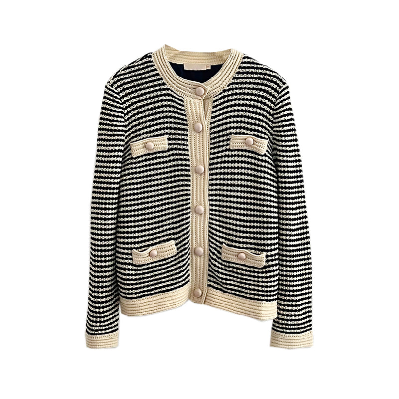 Blackpink Rose Inspired Woven Striped Round Neck Cardigan