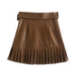 Everglow Sihyeon Inspired Brown Double Pleated Leather Skirt