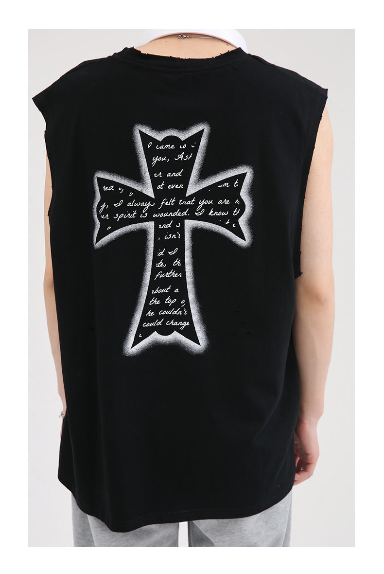 Black Cross Loose Sleeveless Vest T-shirt
