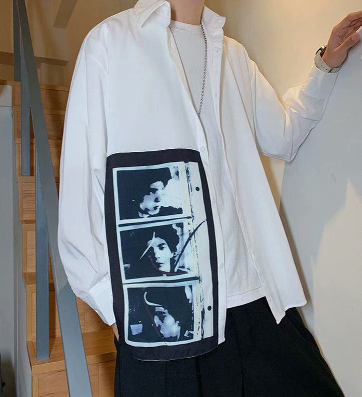 BTS RM Inspired Casual White Long-Sleeved With Polaroid Photo