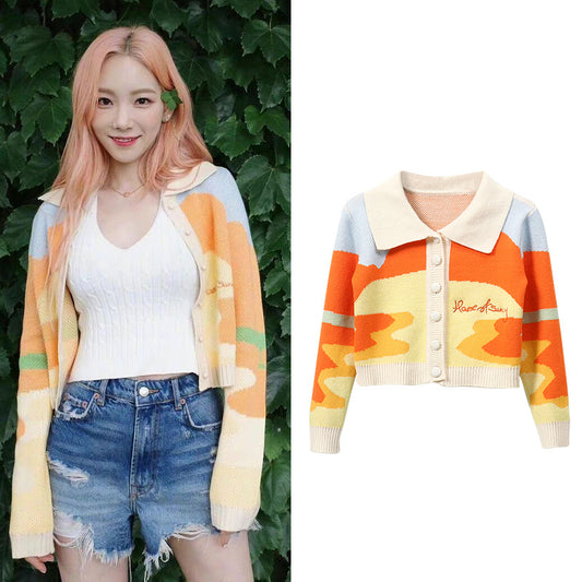 SNSD Taeyeon Inspired Collar Colorful Knitted Cardigan