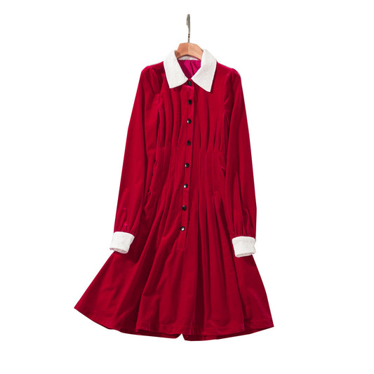 Blackpink Jisoo Inspired Red Velvet Long-Sleeved Dress