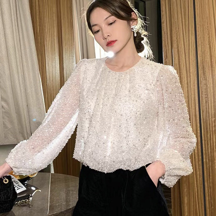 Blackpink Lisa-Inspired White Sequin Bottoming Top
