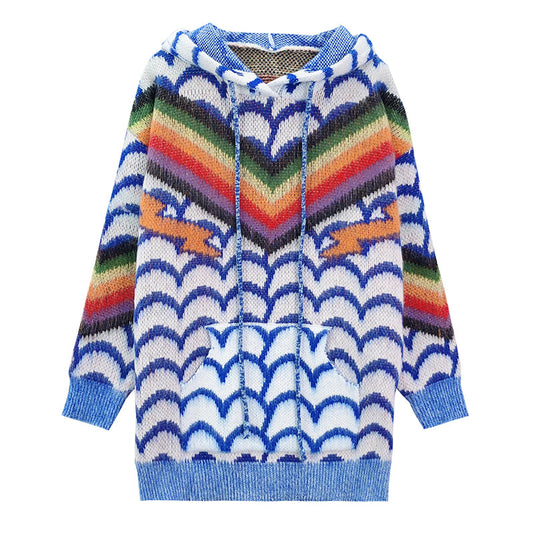 Blackpink Lisa Inspired Rainbow Hooded Loose Knitted Sweater