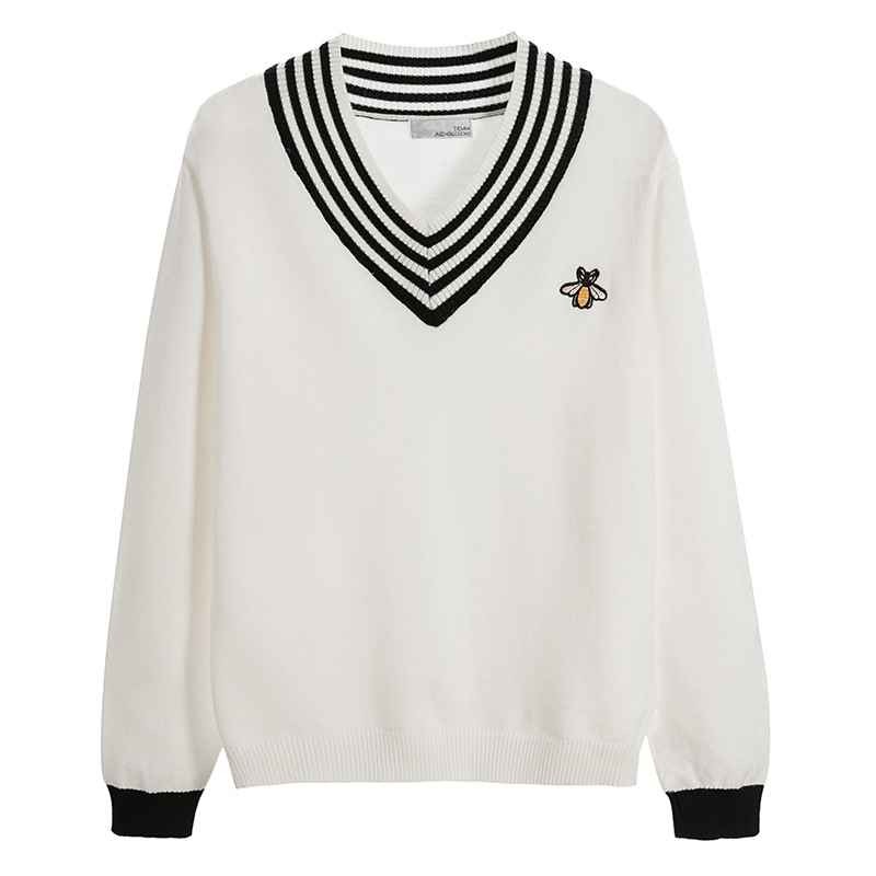 NCT127 Jaehyun Inspired White V-Neck Knitted Sweater
