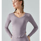Unnielooks Inspired V-Neck Long Sleeve Pleated Slim Top