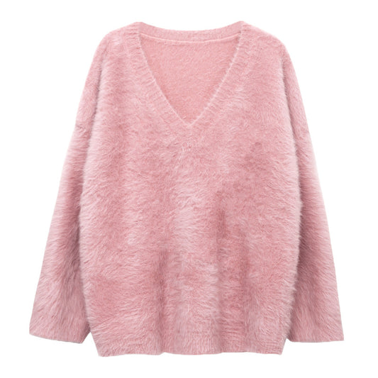 BTS Jungkook Inspired Pink Wool V-Neck Sweater Top