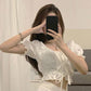 SNSD Taeyeon Inspired White Ruffled Crop Top