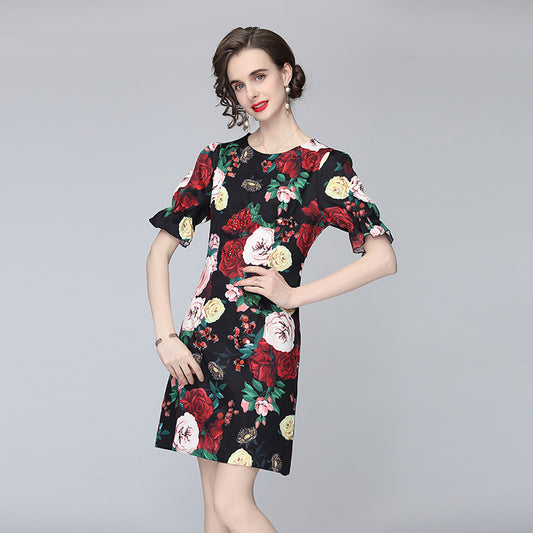 ChungHa Inspired Short Sleeved Rose Print Dress