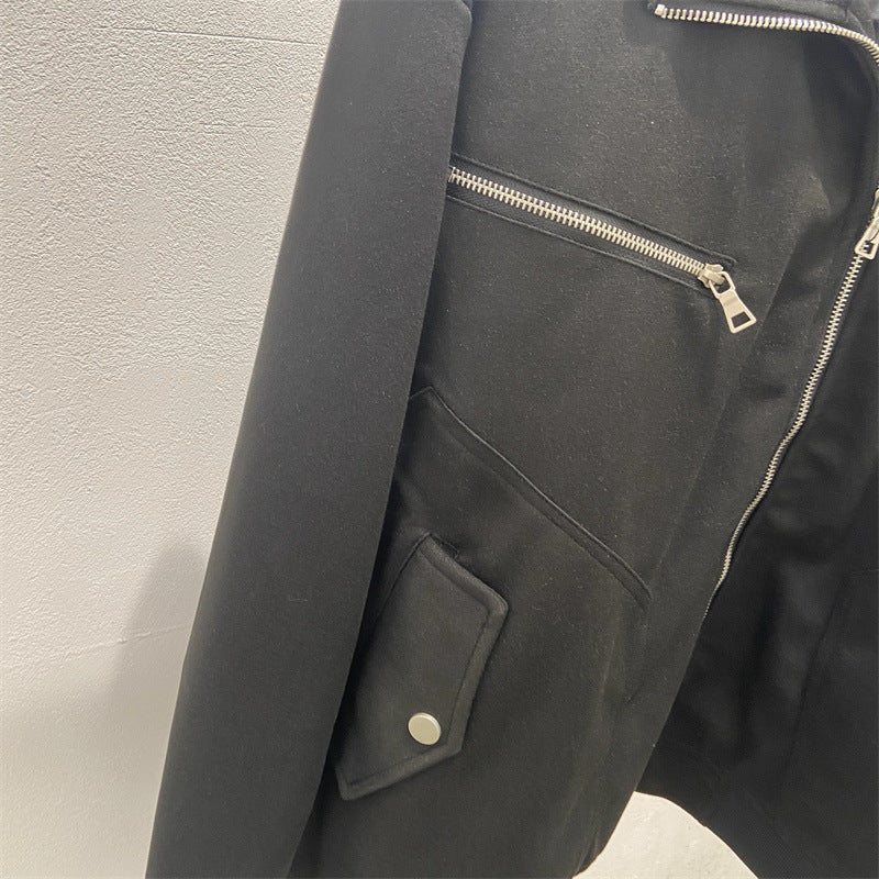 BTS Jimin Inspired Black Collar Jacket With Two Zipper Pockets