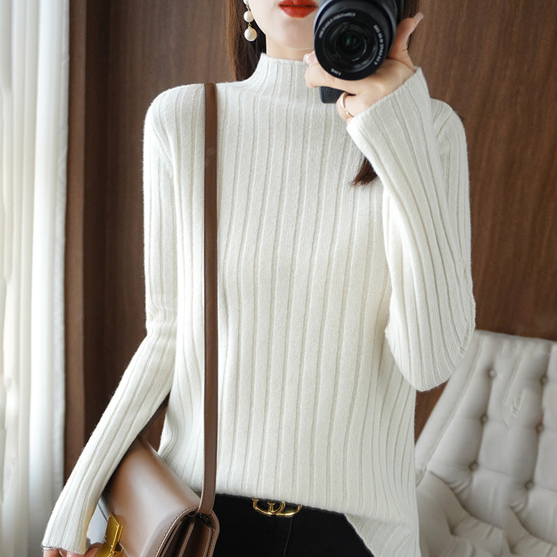 BTS Taehyung Inspired White Half Turtle Neck Knitted Sweater