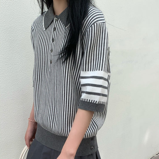 Enhyphen Sunghoon Inspired Gray And White Vertical Stripes Top