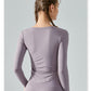 Unnielooks Inspired V-Neck Long Sleeve Pleated Slim Top