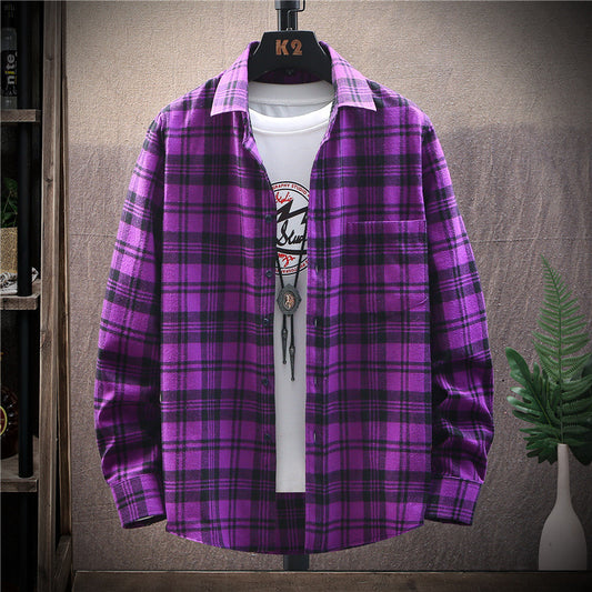 Stray Kids LeeKnow Inspired Purple Plaid Long Sleeve Shirt