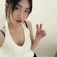 SNSD Taeyeon Inspired White Button Halter Neck Top