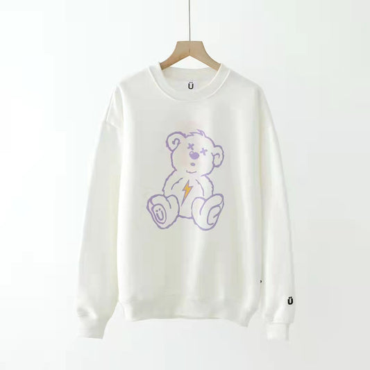 IVE Gaeul Inspired Round Neck Loose Sweater With Bear Printing