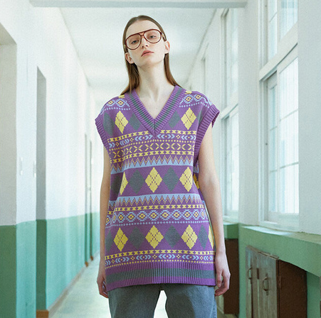 Blackpink Jisoo Inspired Purple Mid-Length Knitted Vest