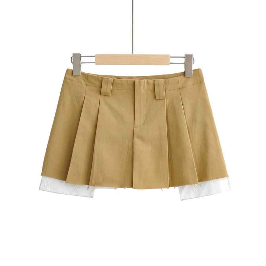 SNSD Yoona Inspired Beige Pleated Mini Skirt