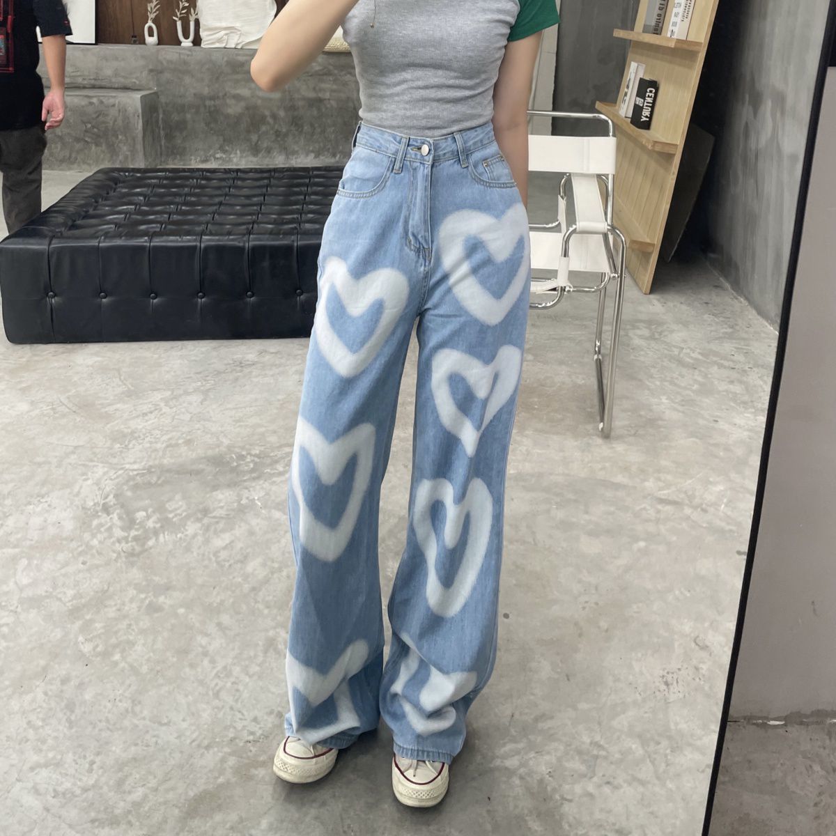 Itzy Yeji Inspired Denim Jeans With Printed Heart