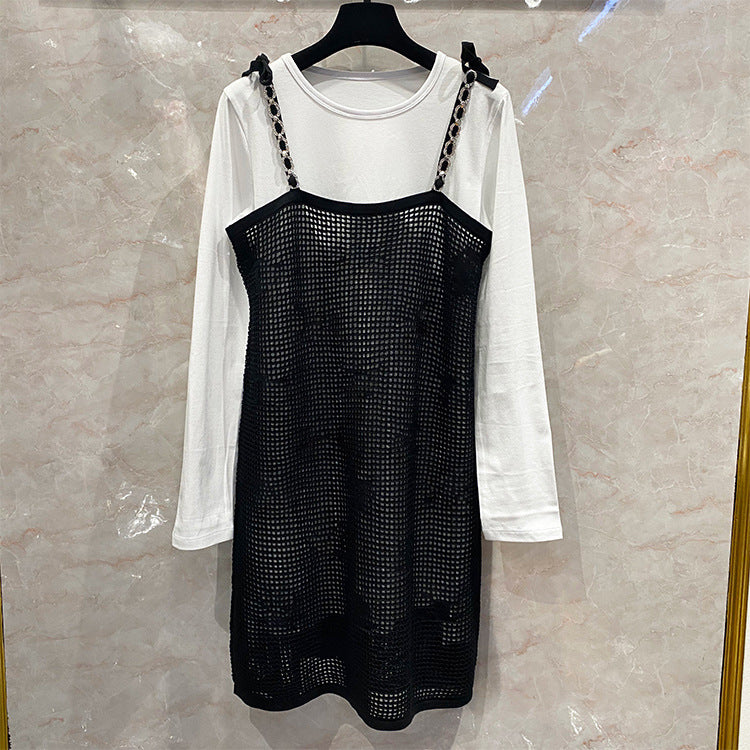Blackpink Jennie Inspired White Long Sleeve And Black Sleeveless Dress