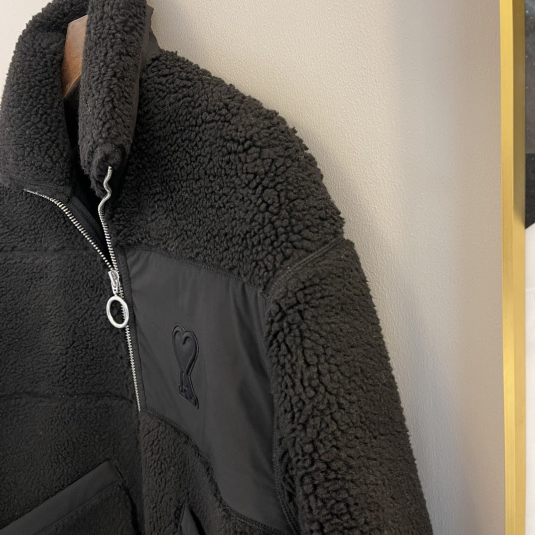 Enhyphen Sunghoon Inspired Appliquéd Zipper Fleece Lambskin Jacket