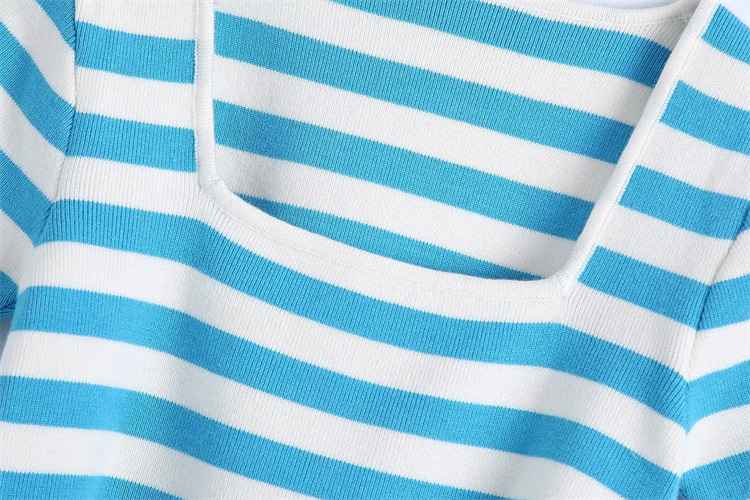 Blackpink Lisa Inspired Blue Stripe Square Neck Crop Top