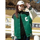 TXT Hueningkai Inspired Green Leather Shoulders Baseball Jacket