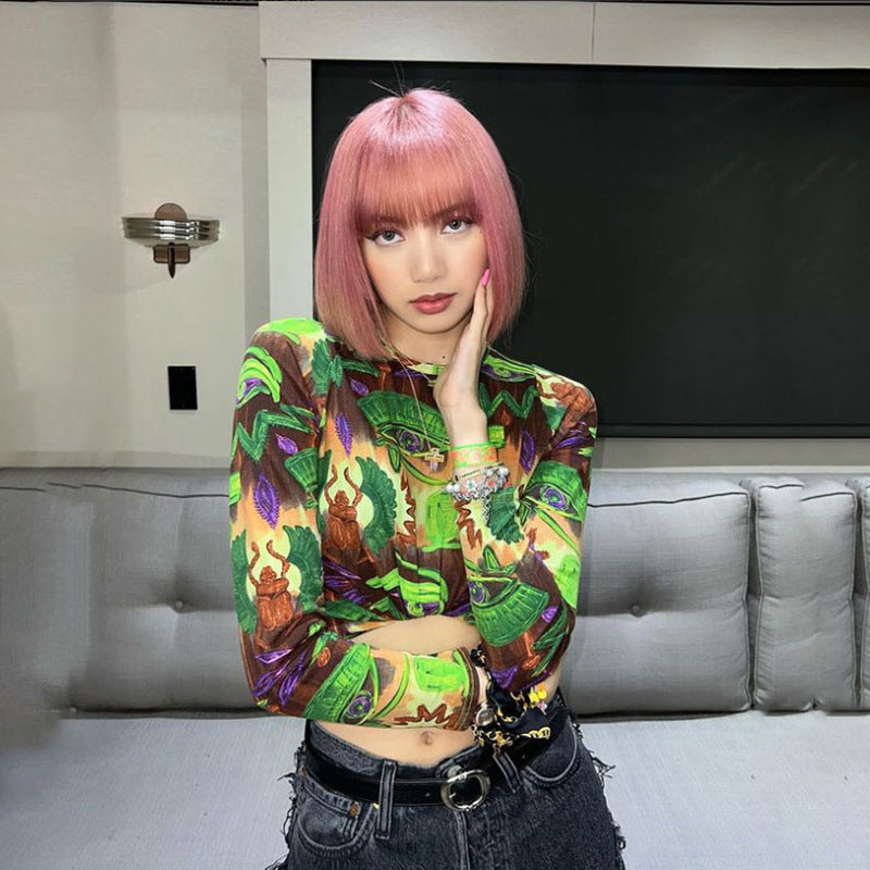 Blackpink Lisa-Inspired Fitted Round-Neck Long Sleeve With Print