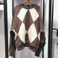 BTS Taehyung-Inspired Brown Argyle Sweater