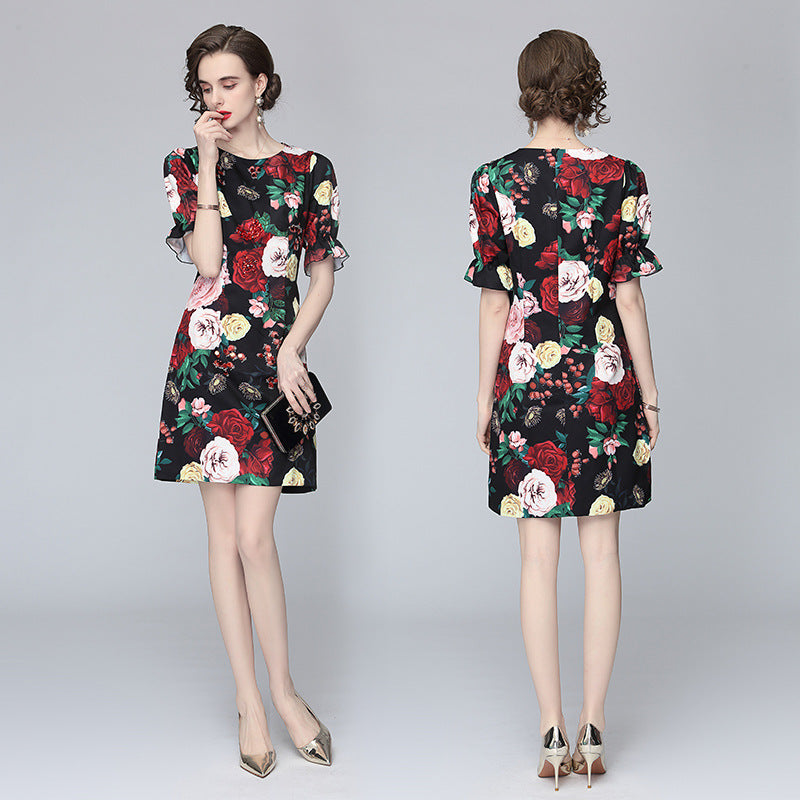 ChungHa Inspired Short Sleeved Rose Print Dress