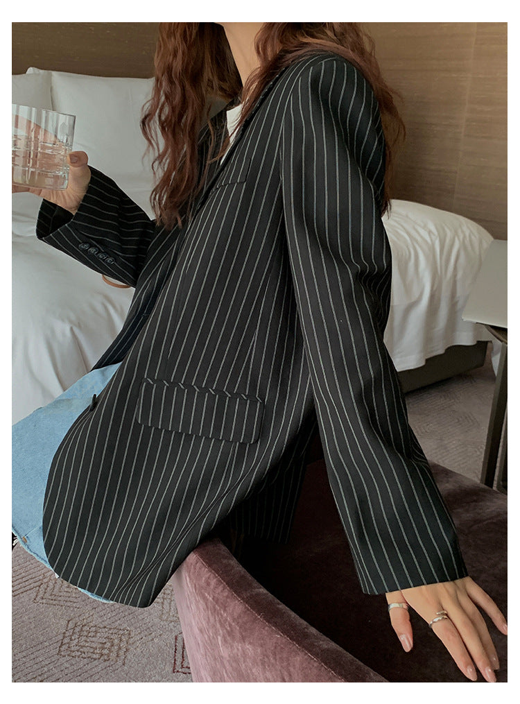 Blackpink Lisa-Inspired Black Striped Suit Jacket