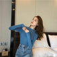 Everglow Sihyeon Inspired Blue Knitted Sweater With Frilled Hem