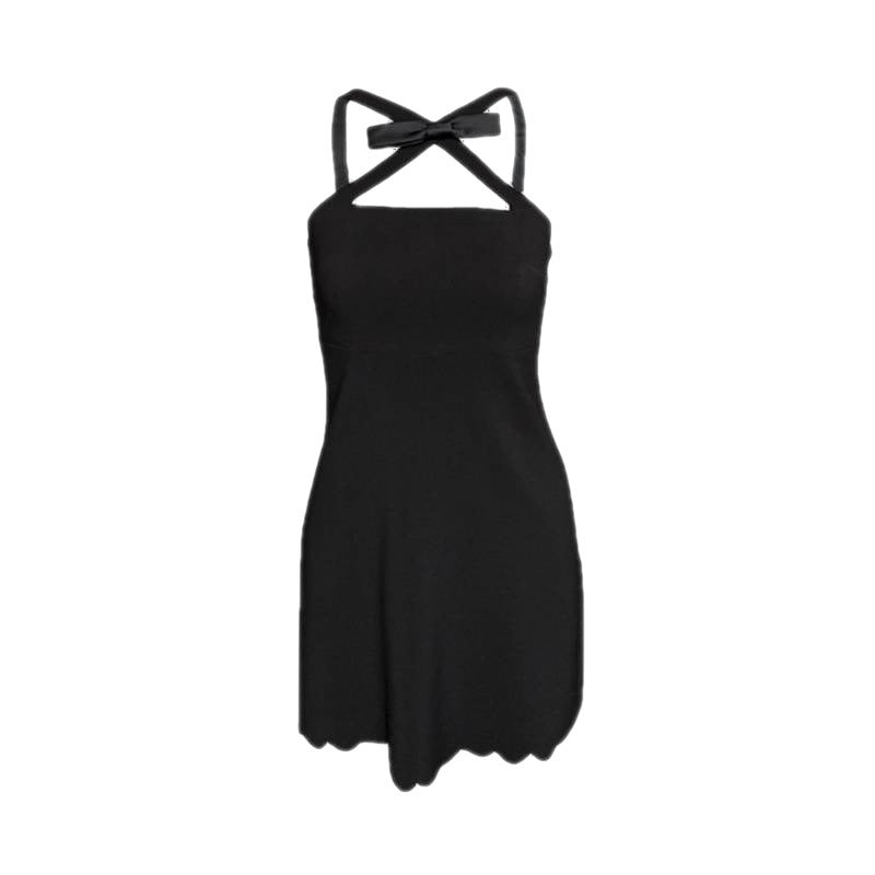 Blackpink Jisoo Inspired Black Halterneck Mini Bow Dress