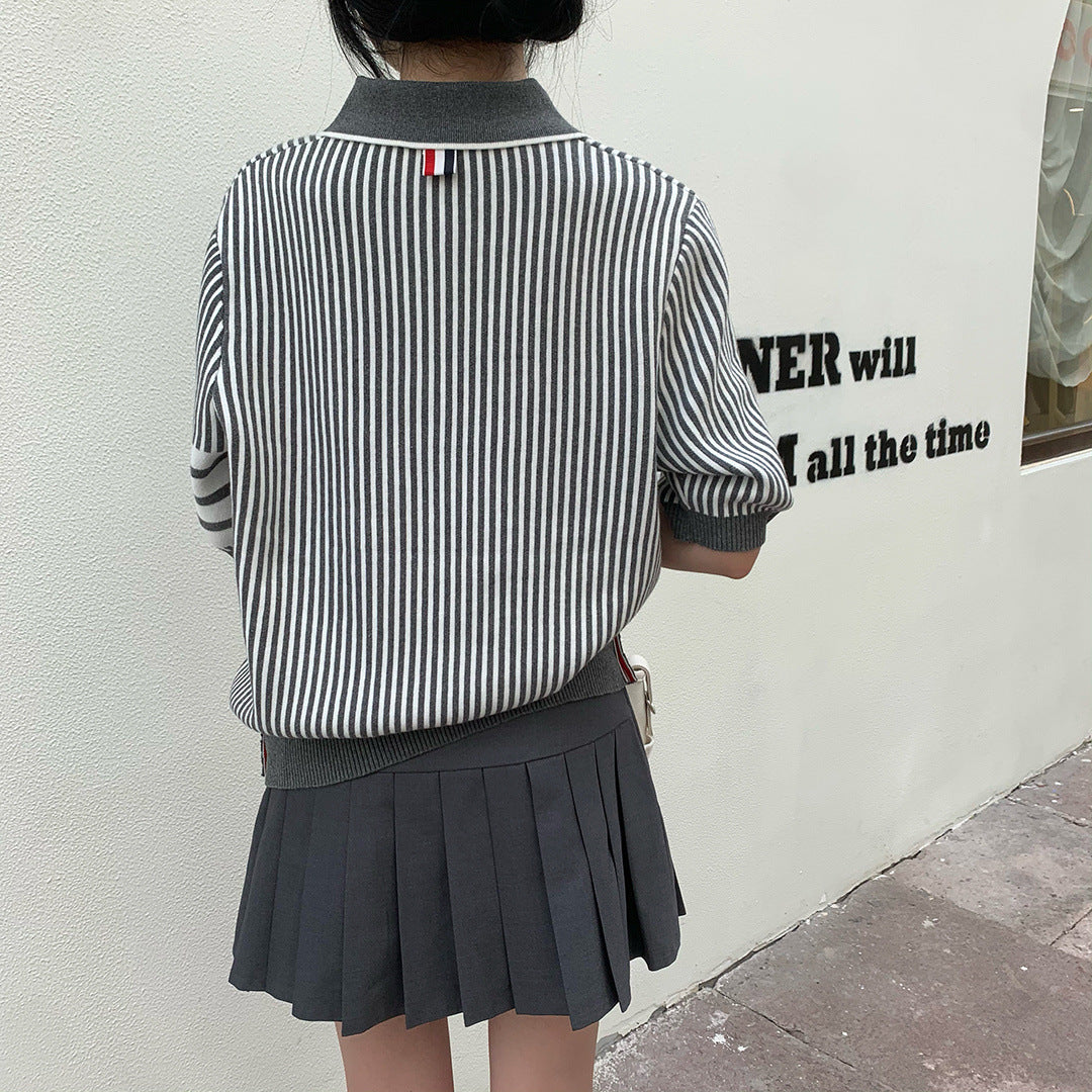 Enhyphen Sunghoon Inspired Gray And White Vertical Stripes Top