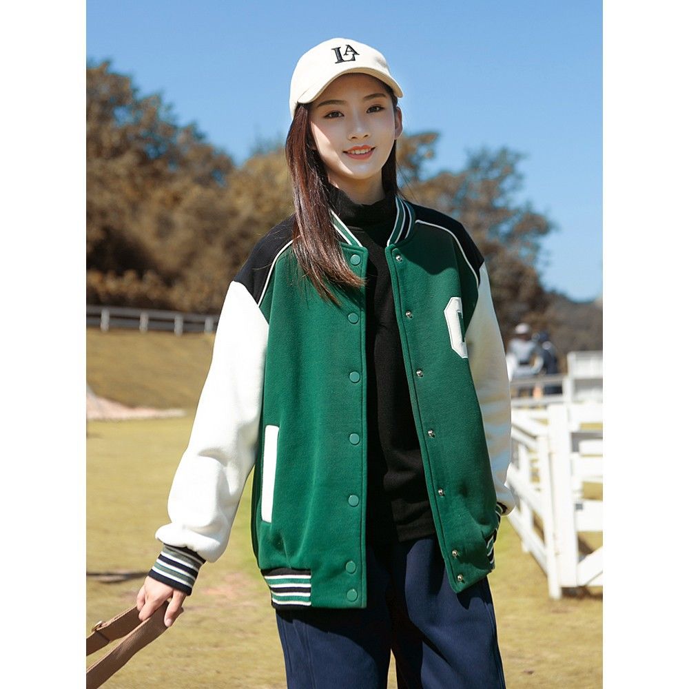 TXT Hueningkai Inspired Green Leather Shoulders Baseball Jacket