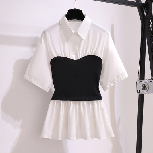 Blackpink Jisoo Inspired  White Collar Short Sleeve With Black Top