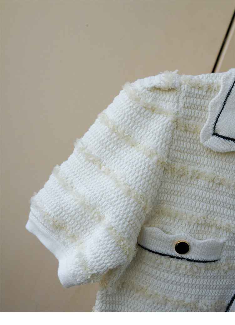 Jeon Somi Inspired White Knitted Short-Sleeve Dress