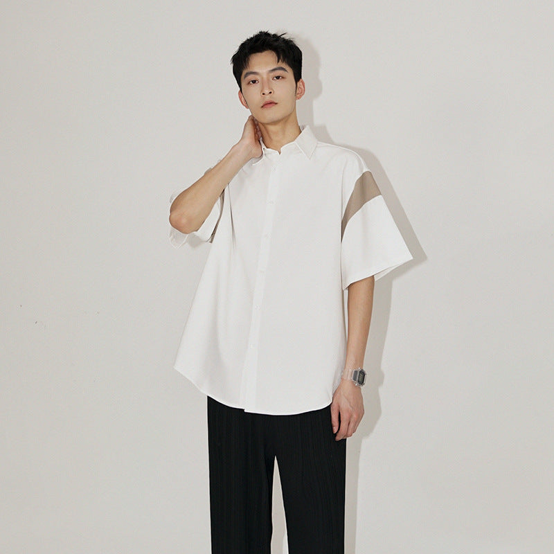 Elbow-Sleeve Two-Tone Shirt